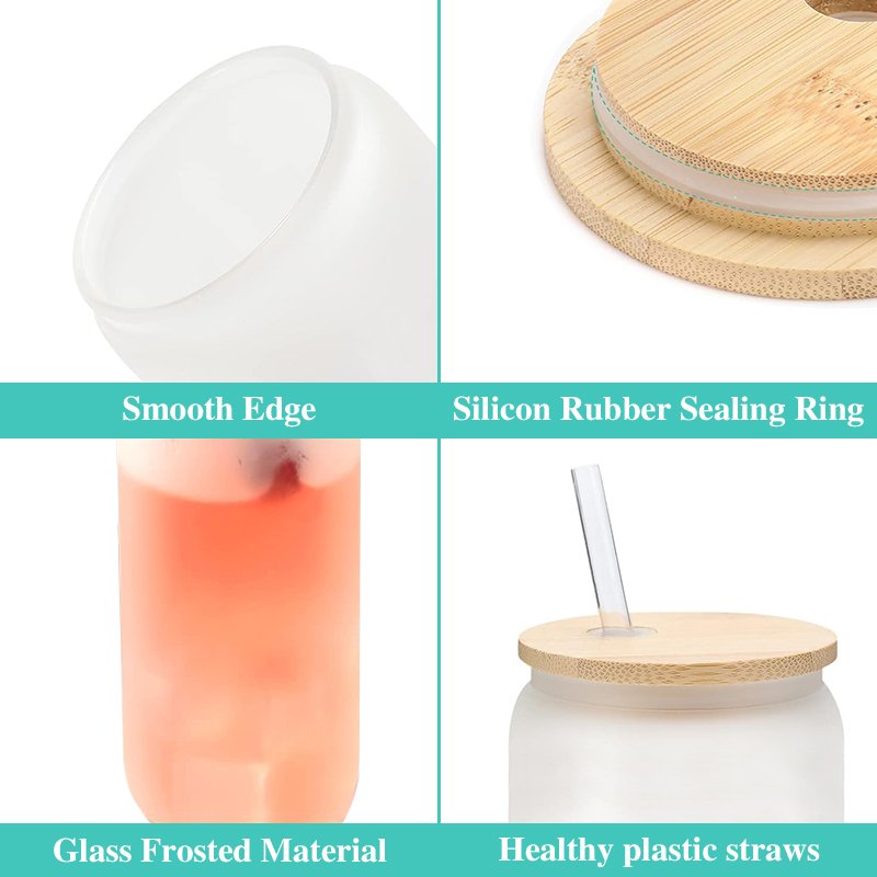 Sublimation Blanks 16oz Drinking Libbey Clear Frosted Glass Bottles Beer Can Glass Cup Tumbler with Bamboo Lid and Straw