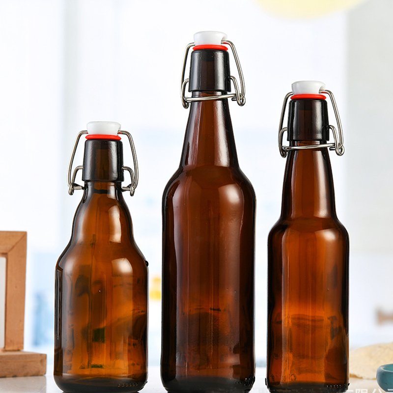 Swing top Ez Round square Glass Bottle with Flip Top Bottle With Stopper 500ml 750ml for Liquor Milk Juice Beverages Olive Sauce