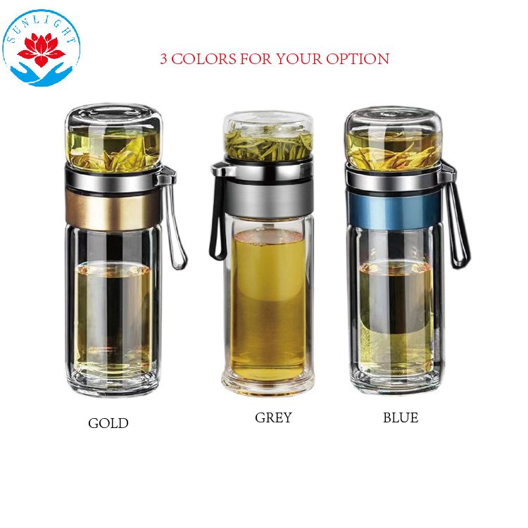 Factory Price 400ML Tea Separation Bottles Portable Handle Double Wall Glass Water Bottle With Tea Infuser