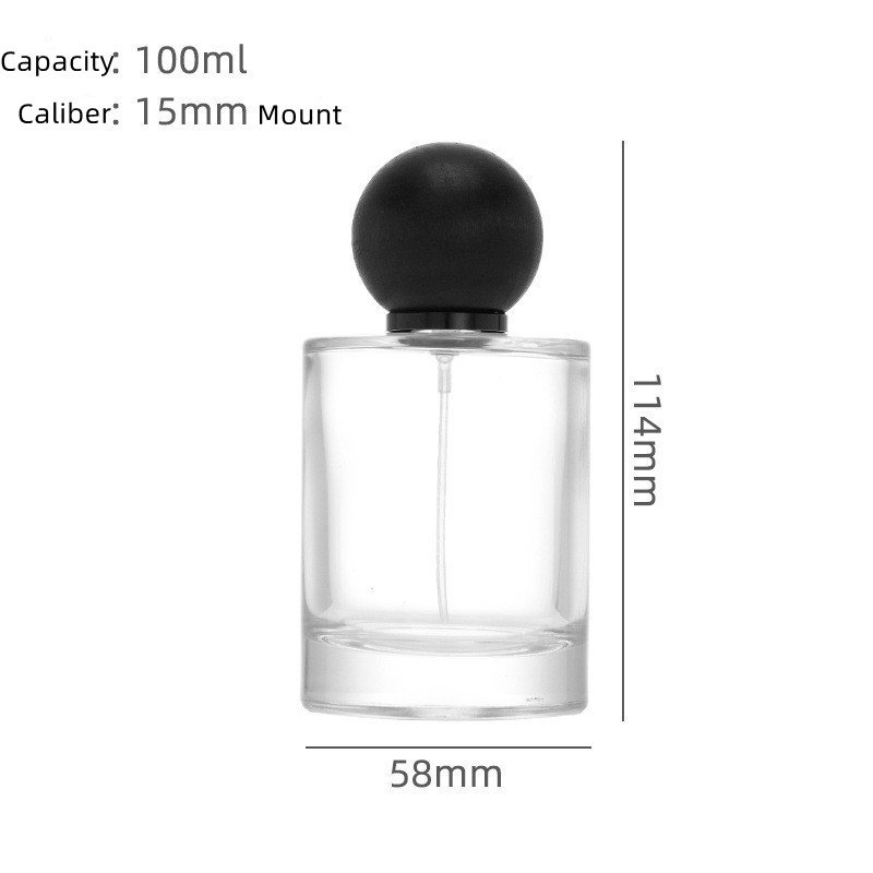 Custom Round Cube Perfume Bottle 30ml 50ml 100ml Clear Perfume Glass Bottles Gold silver pump With Wooden Cap