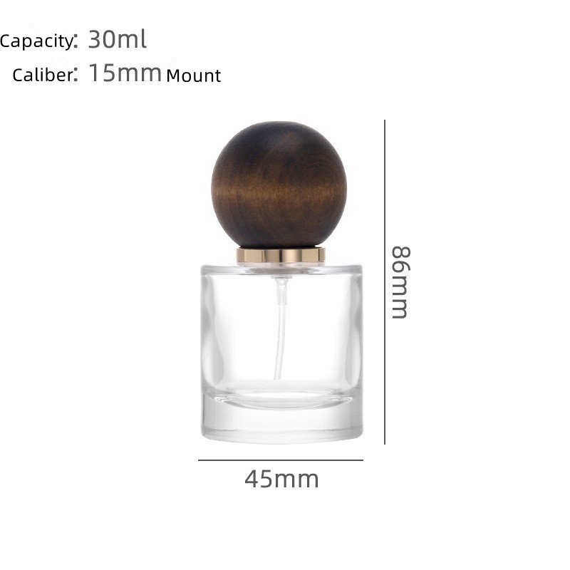 Custom Round Cube Perfume Bottle 30ml 50ml 100ml Clear Perfume Glass Bottles Gold silver pump With Wooden Cap