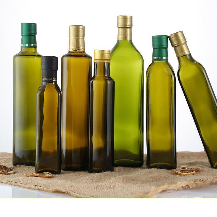 Top Quality Food Grade Olive Oil Packaging 250ml 500ml 750ml 1000ml Empty Square Dark Green Glass Bottle Olive Oil