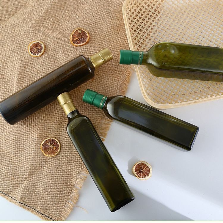 Top Quality Food Grade Olive Oil Packaging 250ml 500ml 750ml 1000ml Empty Square Dark Green Glass Bottle Olive Oil