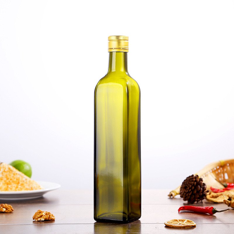 Top Quality Food Grade Olive Oil Packaging 250ml 500ml 750ml 1000ml Empty Square Dark Green Glass Bottle Olive Oil