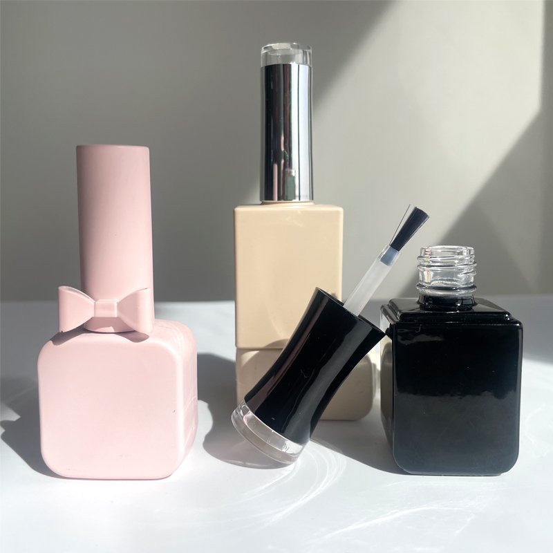 Factory Custom 8ml Frosted UV gel glass bottle packaging empty Square Silver cap nail polish bottle with Brush cap