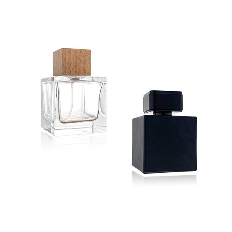 Wholesale Colored 50ml 100ml glass bottle empty square refillable perfume glass crystal spray perfume bottle packaging with lid