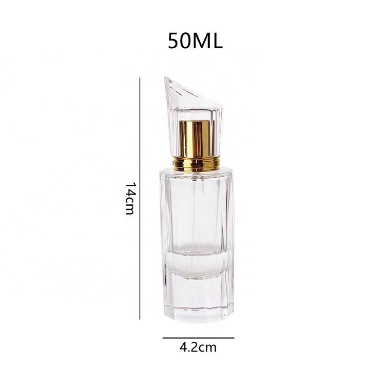 Empty luxury perfume glass bottles wholesale 50ml round glass perfume bottles cosmetic glass spray bottle with pump atomizer