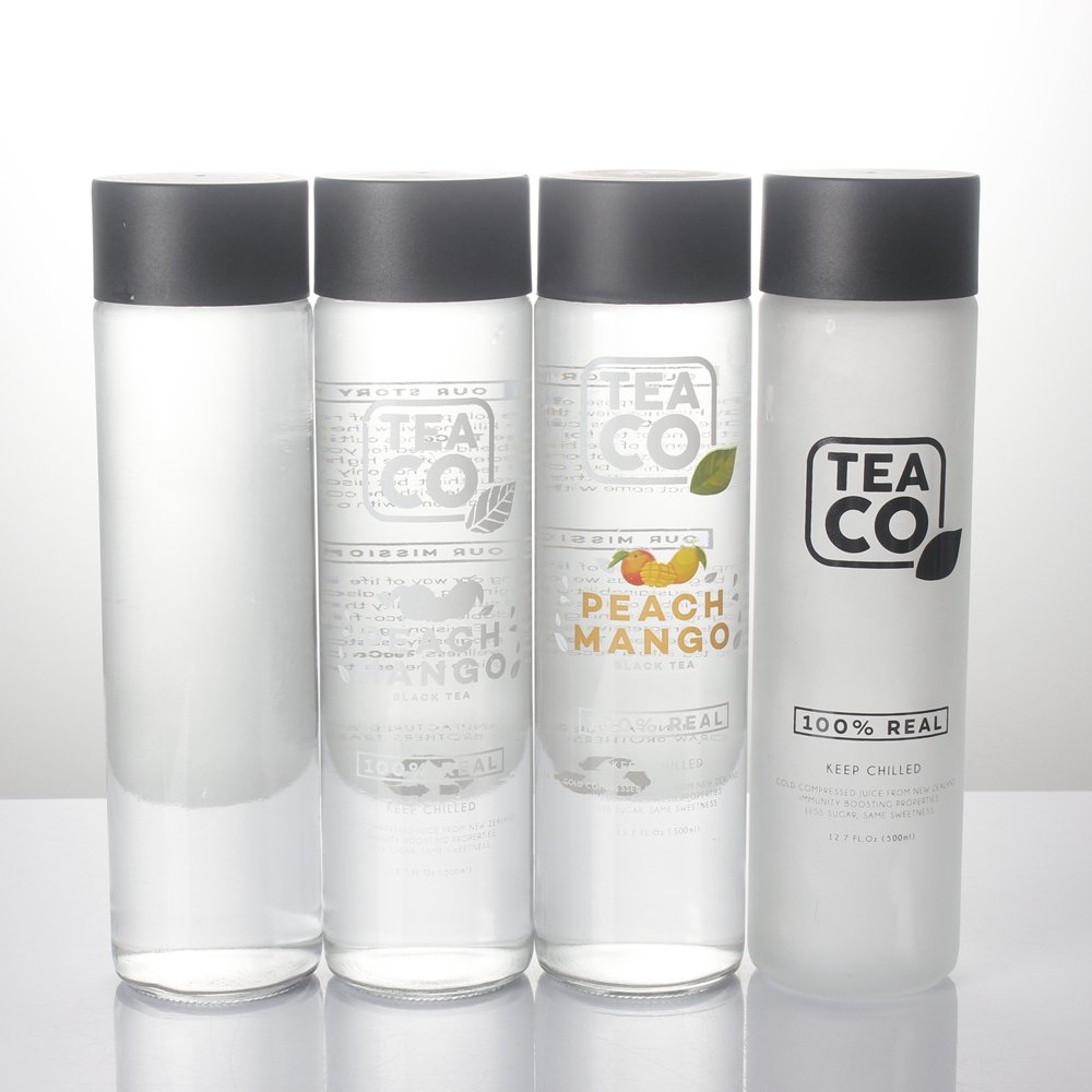 High quality clear 1000ml 750ml 500ml 375ml high flint juice drink beverage mineral water glass bottle with plastic lid