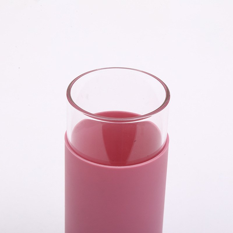 customized glass cups bamboo lid glass bottles fashion Silicone sleeve and straw water tumbler