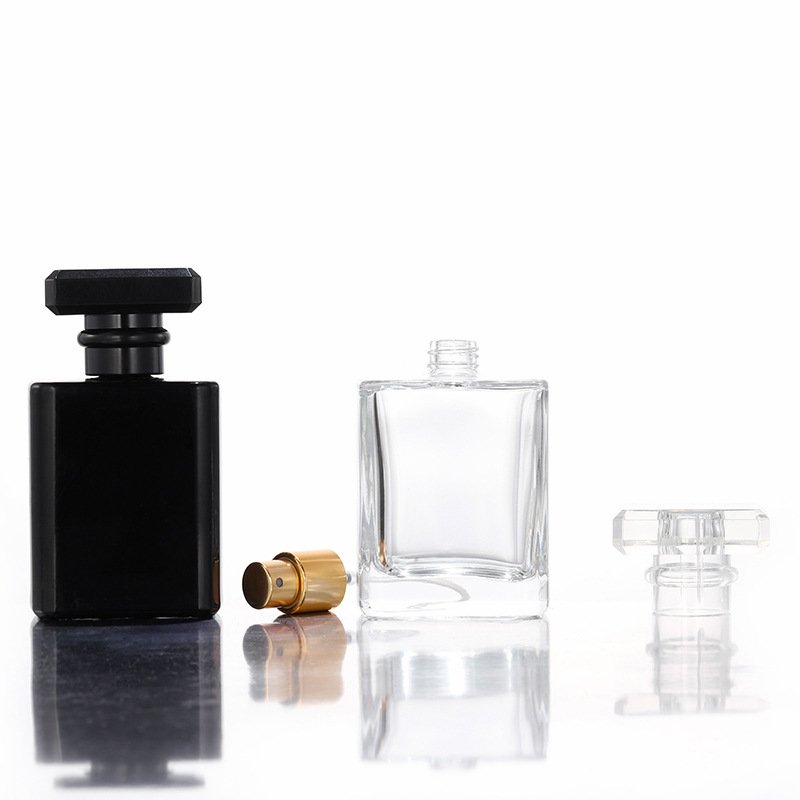 OEM ODM New Design Glass Bottle Luxury Empty Black Packaging Glass Perfume Bottles Flat Square Spray Fragrance Perfume Bottle