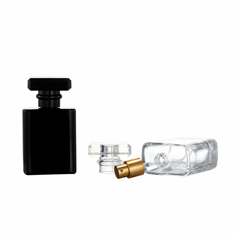 OEM ODM New Design Glass Bottle Luxury Empty Black Packaging Glass Perfume Bottles Flat Square Spray Fragrance Perfume Bottle