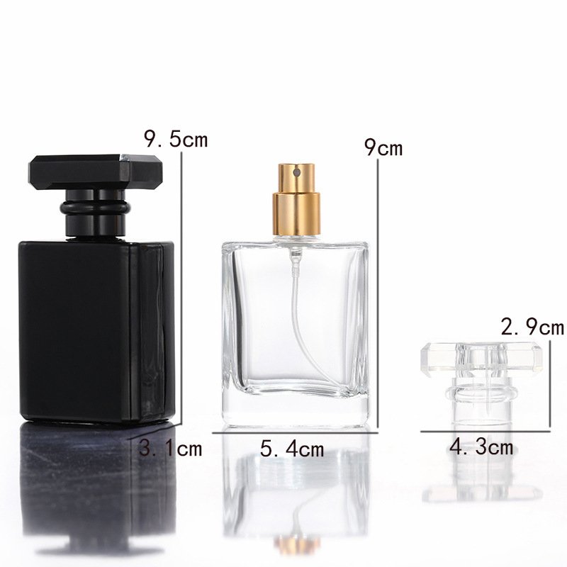 OEM ODM New Design Glass Bottle Luxury Empty Black Packaging Glass Perfume Bottles Flat Square Spray Fragrance Perfume Bottle
