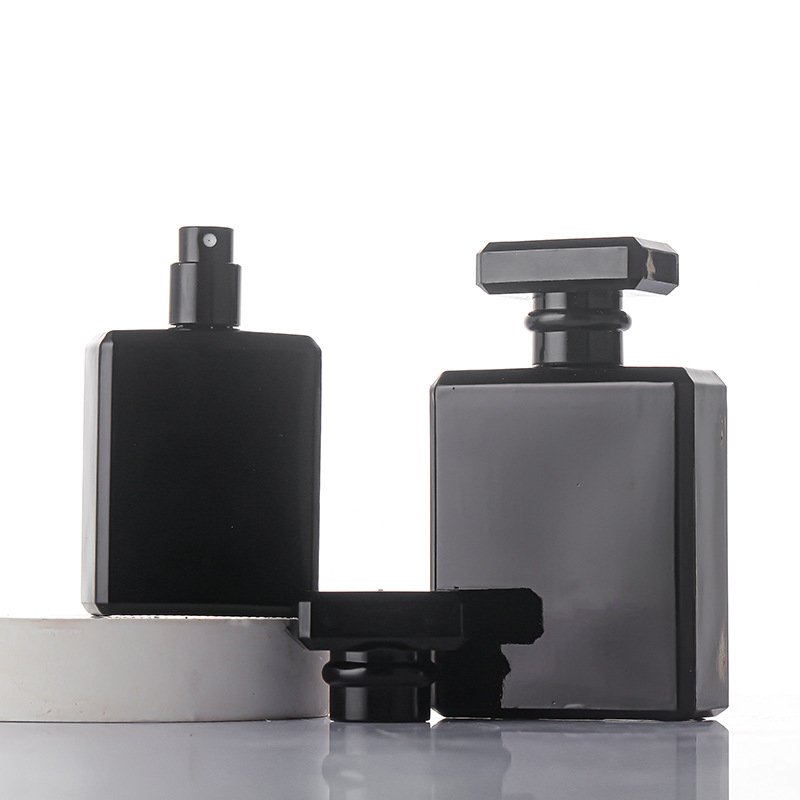 OEM ODM New Design Glass Bottle Luxury Empty Black Packaging Glass Perfume Bottles Flat Square Spray Fragrance Perfume Bottle