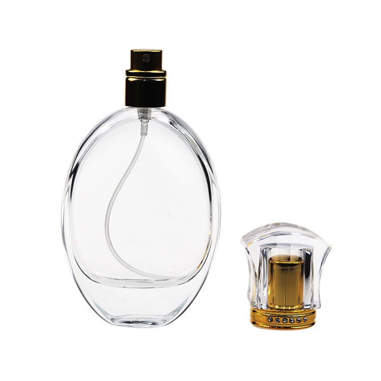 Factory wholesale oval 50 ml high quality glass bottle perfume bottle with Press type spray cover custom logo