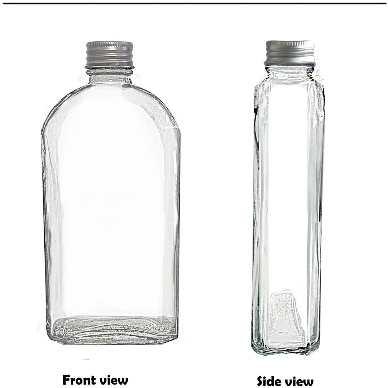 High quality Flat Square Sloping Shoulder Empty Glass Bottle For Liquor Wine Milk Coffee Kombucha Tea Drinking