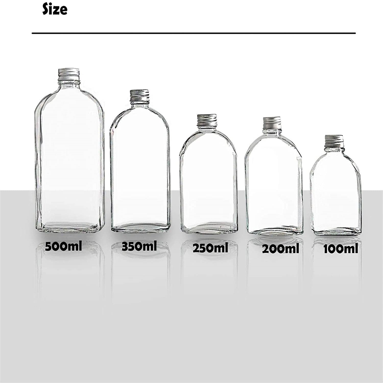 High quality Flat Square Sloping Shoulder Empty Glass Bottle For Liquor Wine Milk Coffee Kombucha Tea Drinking