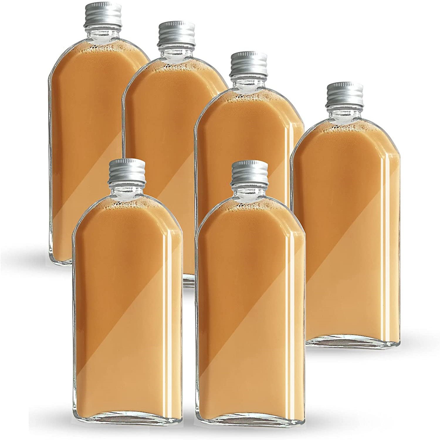 High quality Flat Square Sloping Shoulder Empty Glass Bottle For Liquor Wine Milk Coffee Kombucha Tea Drinking