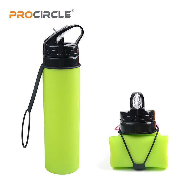 JF600 Collapsible Water Bottle 20oz Silicone Foldable Water Bottles Leakproof BPA Free Travel Water Bottles