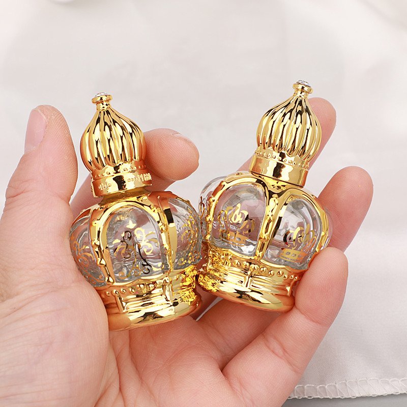 15ml Gold Plating Roll On Glass Bottle With Crown UV Cap Roller Essential Oil Ball Bottle Portable Refillable Perfume Bottle