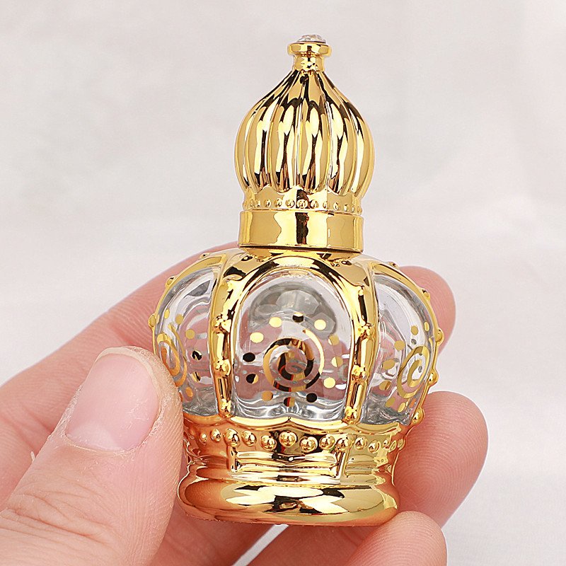 15ml Gold Plating Roll On Glass Bottle With Crown UV Cap Roller Essential Oil Ball Bottle Portable Refillable Perfume Bottle