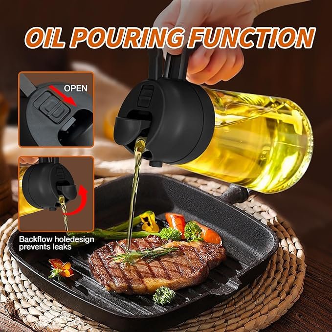 hot sale 470ml high capacity oil sprayer for cooking spray and pour dual use glass oil bottle for kitchen