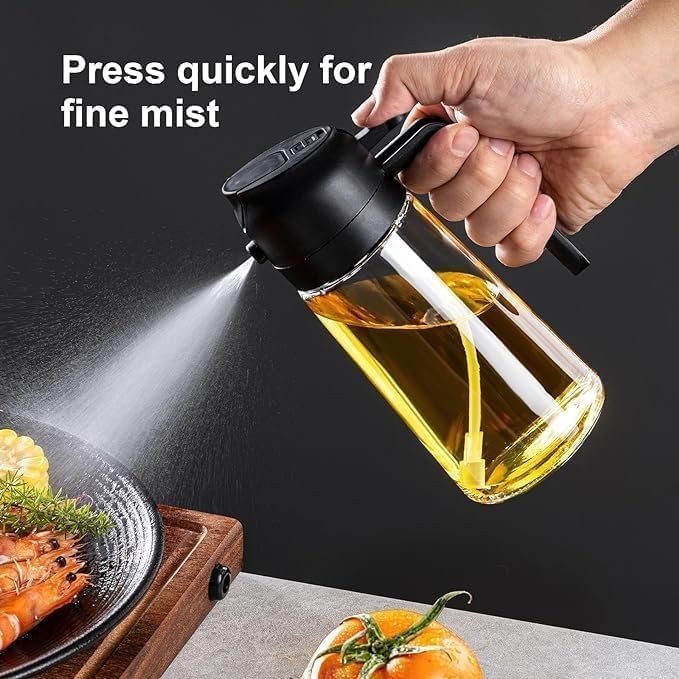 hot sale 470ml high capacity oil sprayer for cooking spray and pour dual use glass oil bottle for kitchen