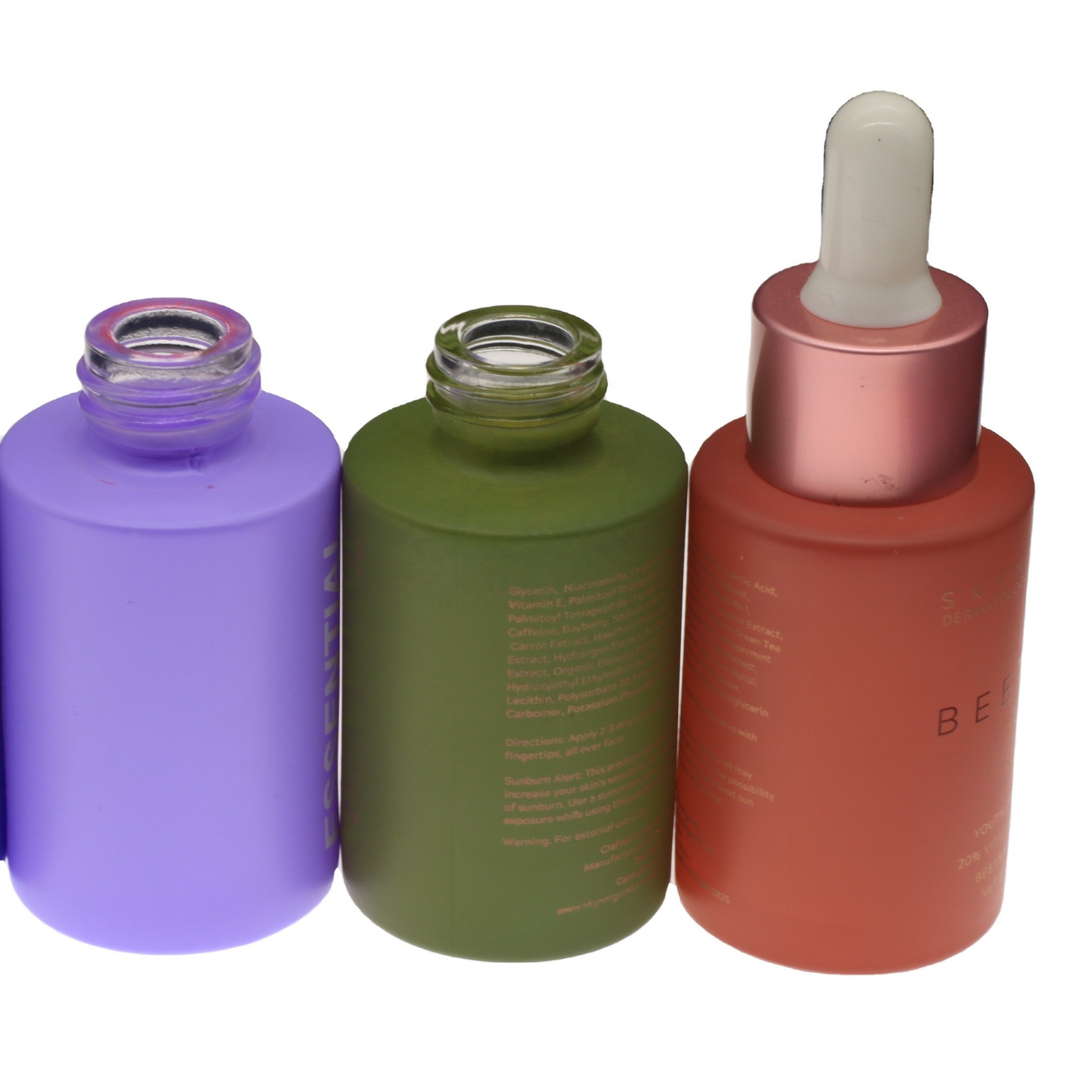 wholesale custom logo pastel color pink blue 30ml glass serum bottle with white pump colorful pump glass bottle 30ml