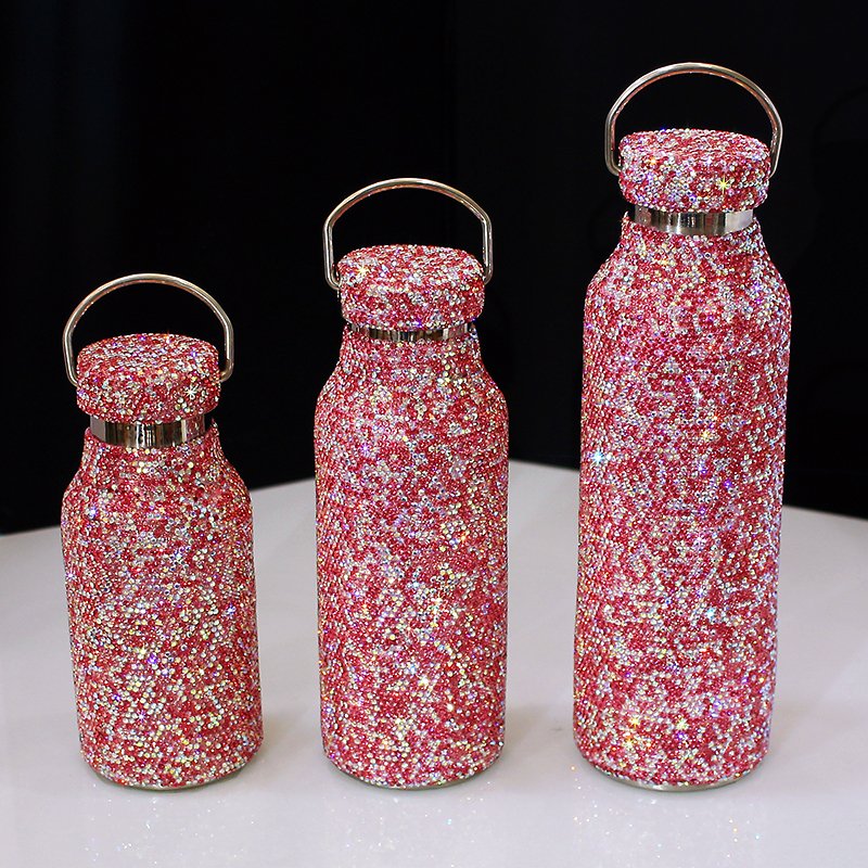 Bling Gift Custom Drink Bottle New Bling Bling Rhinestone Portable Drink Glass Bottles 500ML Stainless Steel Water Bottle