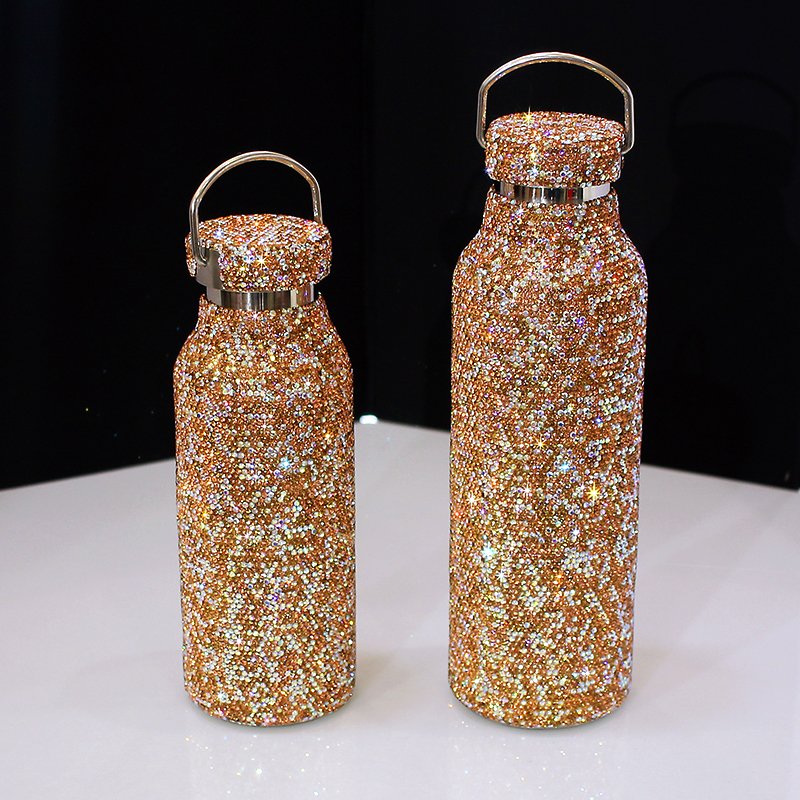 Bling Gift Custom Drink Bottle New Bling Bling Rhinestone Portable Drink Glass Bottles 500ML Stainless Steel Water Bottle