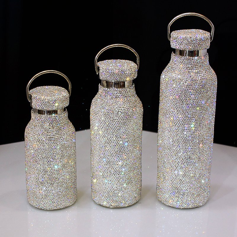 Bling Gift Custom Drink Bottle New Bling Bling Rhinestone Portable Drink Glass Bottles 500ML Stainless Steel Water Bottle