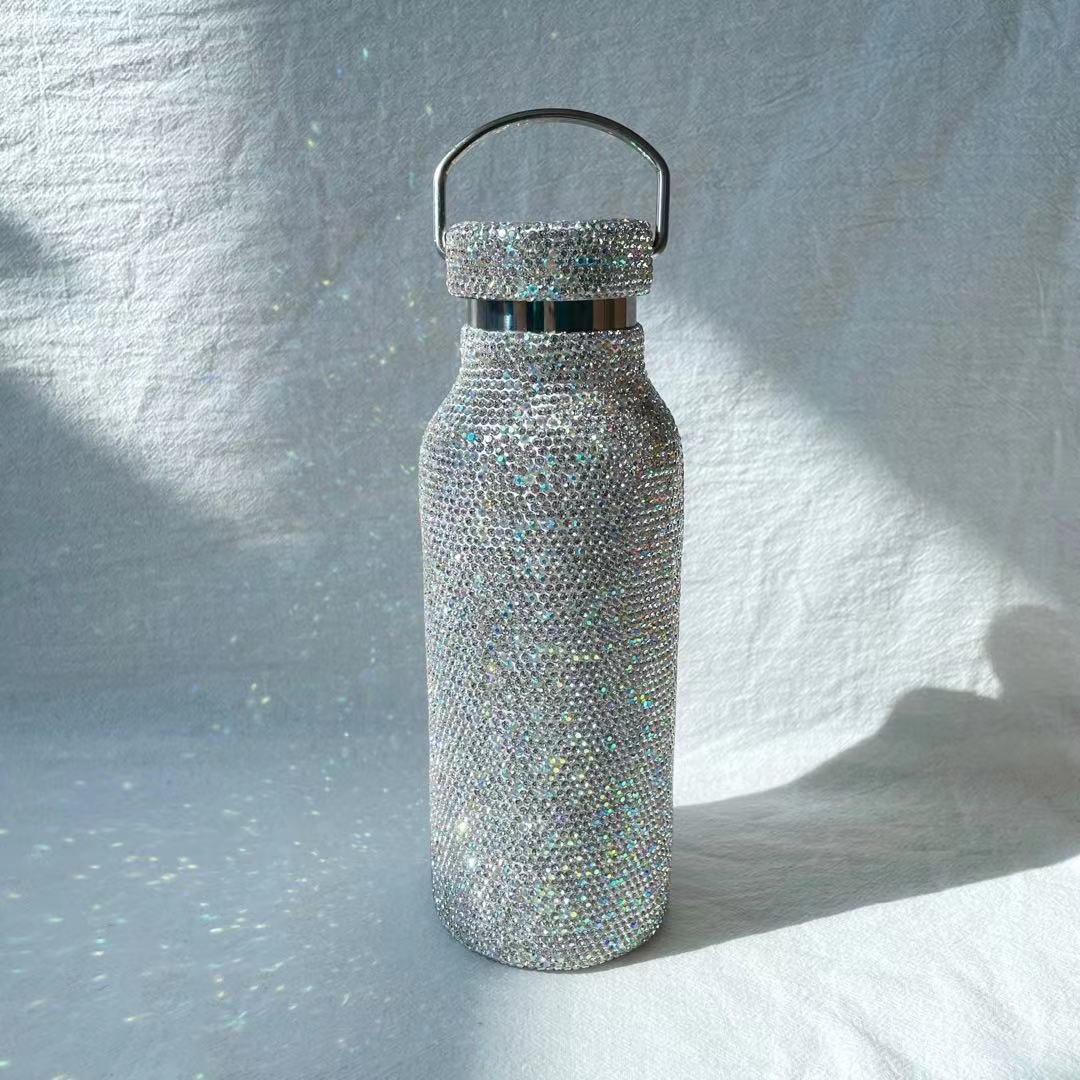 Bling Gift Custom Drink Bottle New Bling Bling Rhinestone Portable Drink Glass Bottles 500ML Stainless Steel Water Bottle