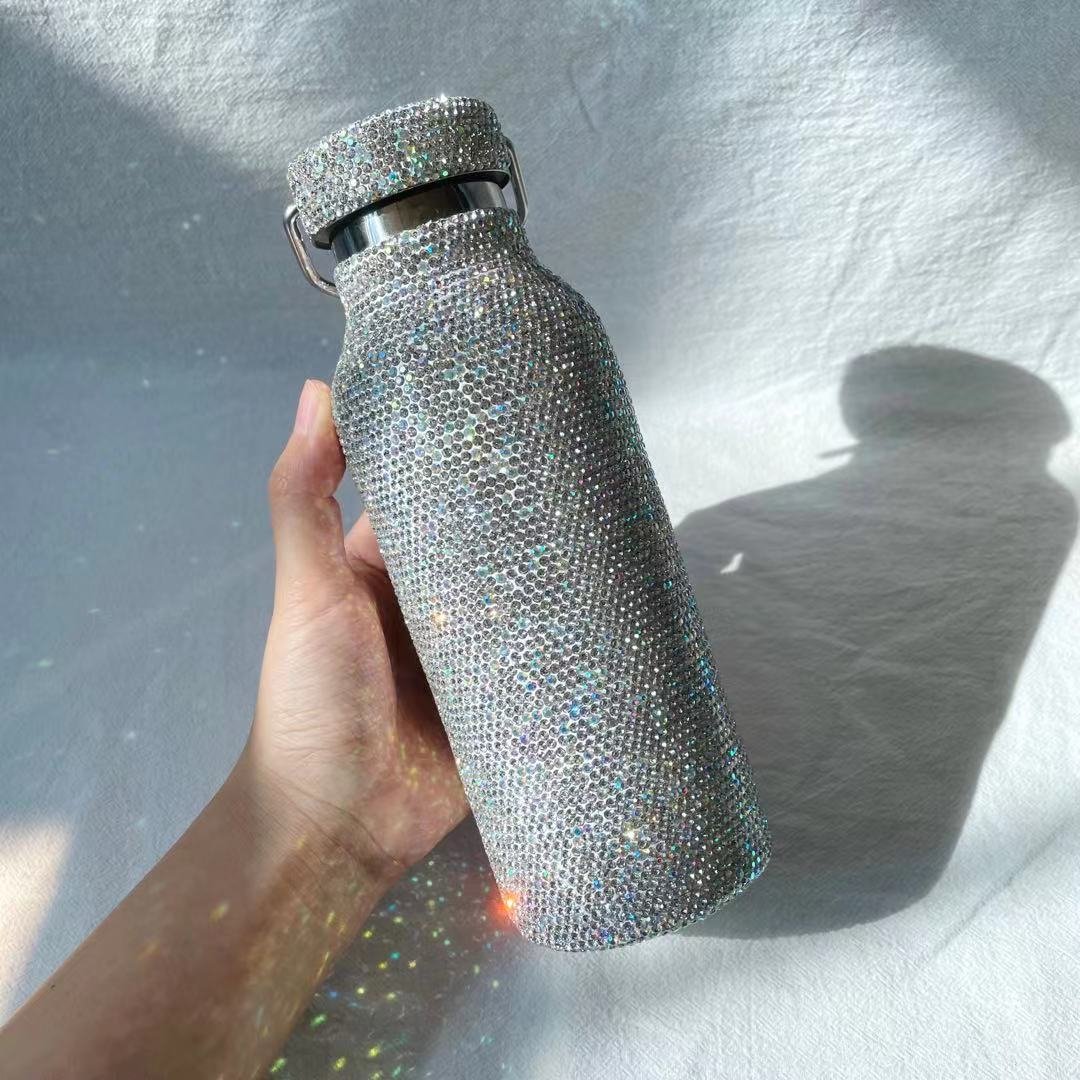 Bling Gift Custom Drink Bottle New Bling Bling Rhinestone Portable Drink Glass Bottles 500ML Stainless Steel Water Bottle