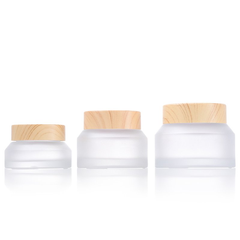 Cosmetic Bottle Mask Jar 15g 30g 50g transparent matte Oblique Shoulder Cream Glass jar with wood grain lid eye cream bottle