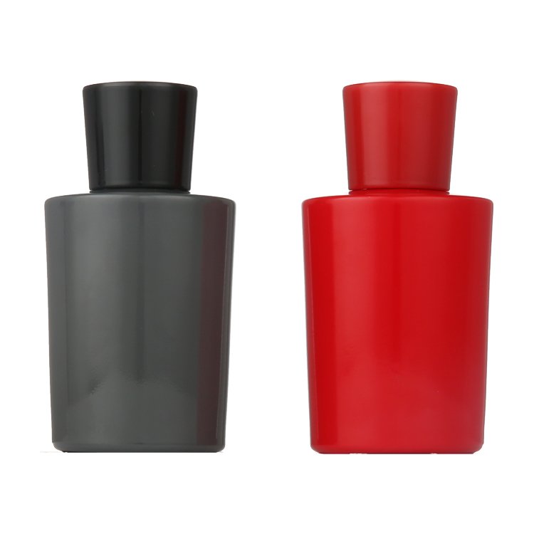 Hot selling 100ml luxury round black red female cosmetic glass bottle perfume for sale