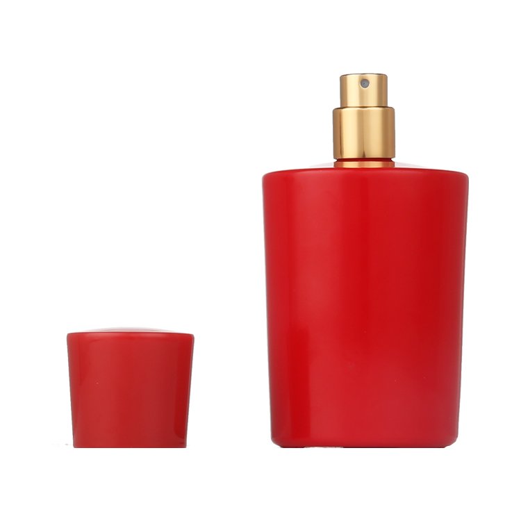 Hot selling 100ml luxury round black red female cosmetic glass bottle perfume for sale