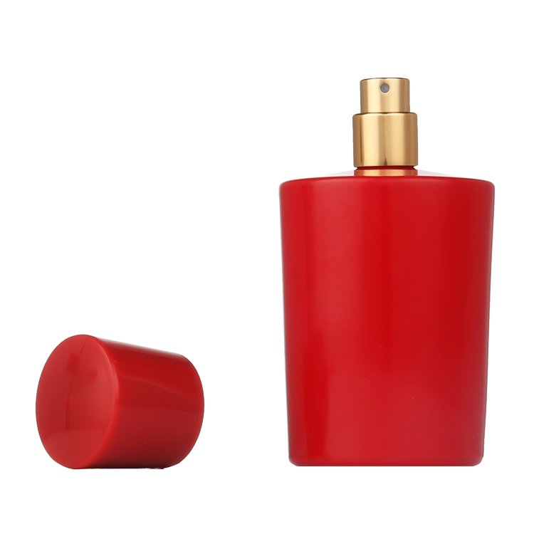 Hot selling 100ml luxury round black red female cosmetic glass bottle perfume for sale