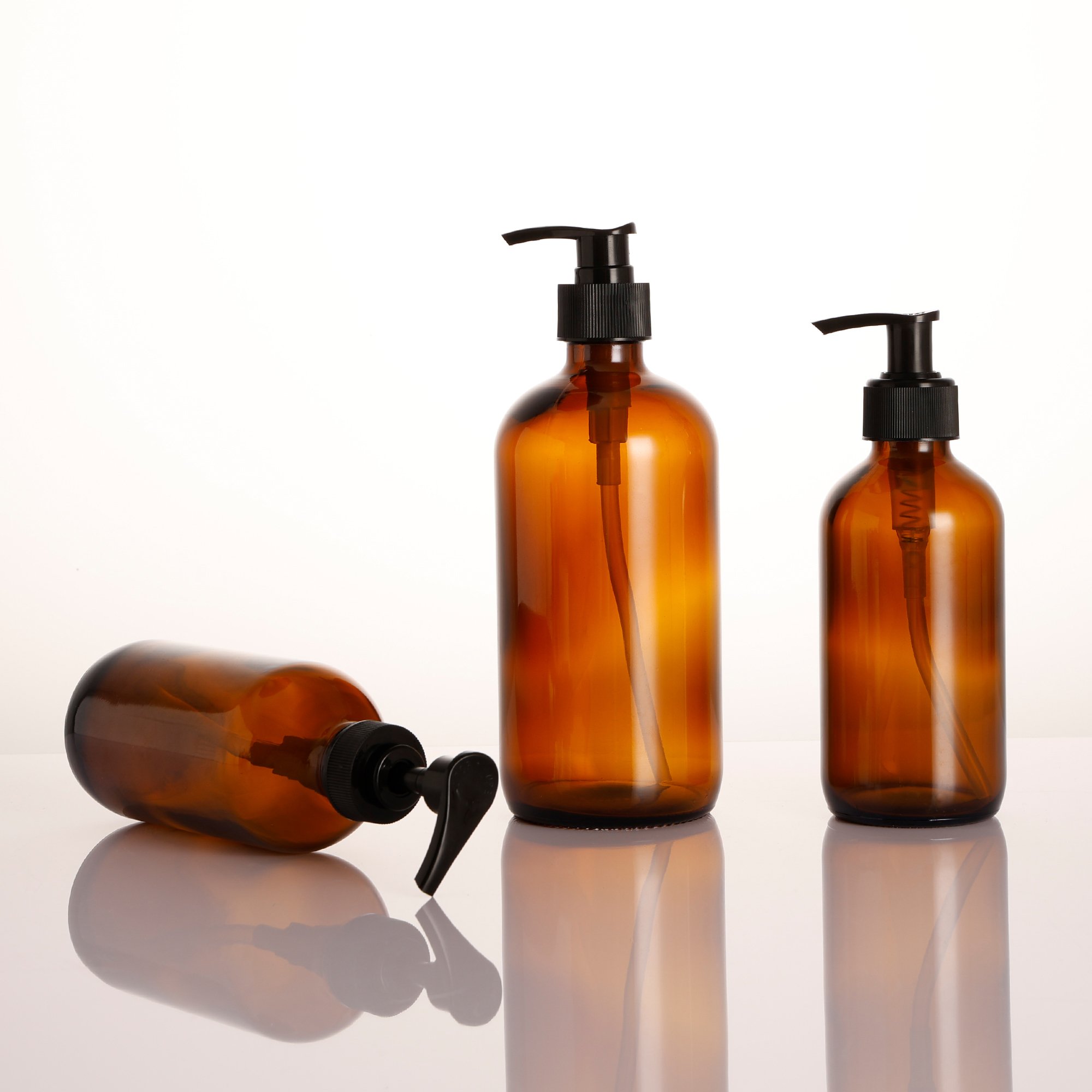 hot sell glass 8 oz / ounce 250ml 16 oz / 500 ml boston bottles with lotion dispensers for shampoo, lotion