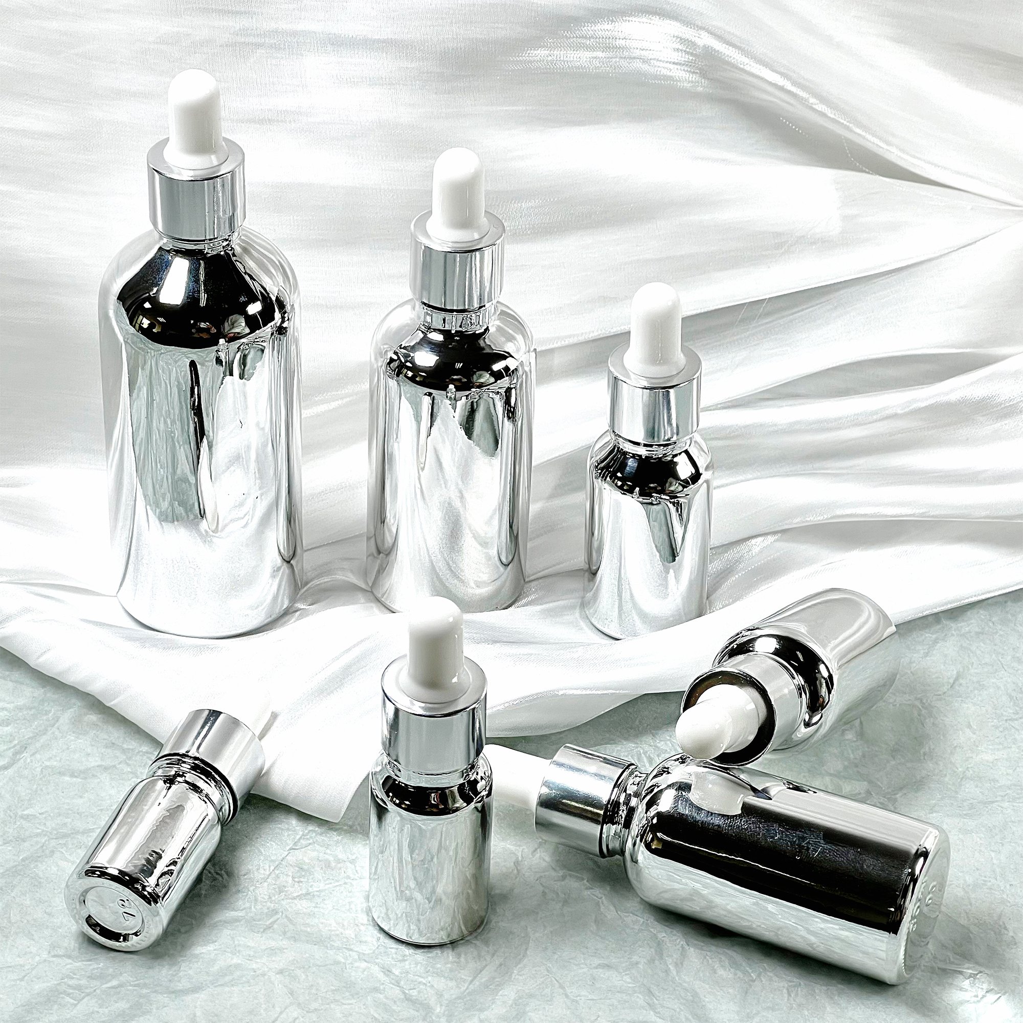 Luxury Electroplating Silver Dropper Essential Oil Glass Bottle Wholesale 10ml With Box Packaging