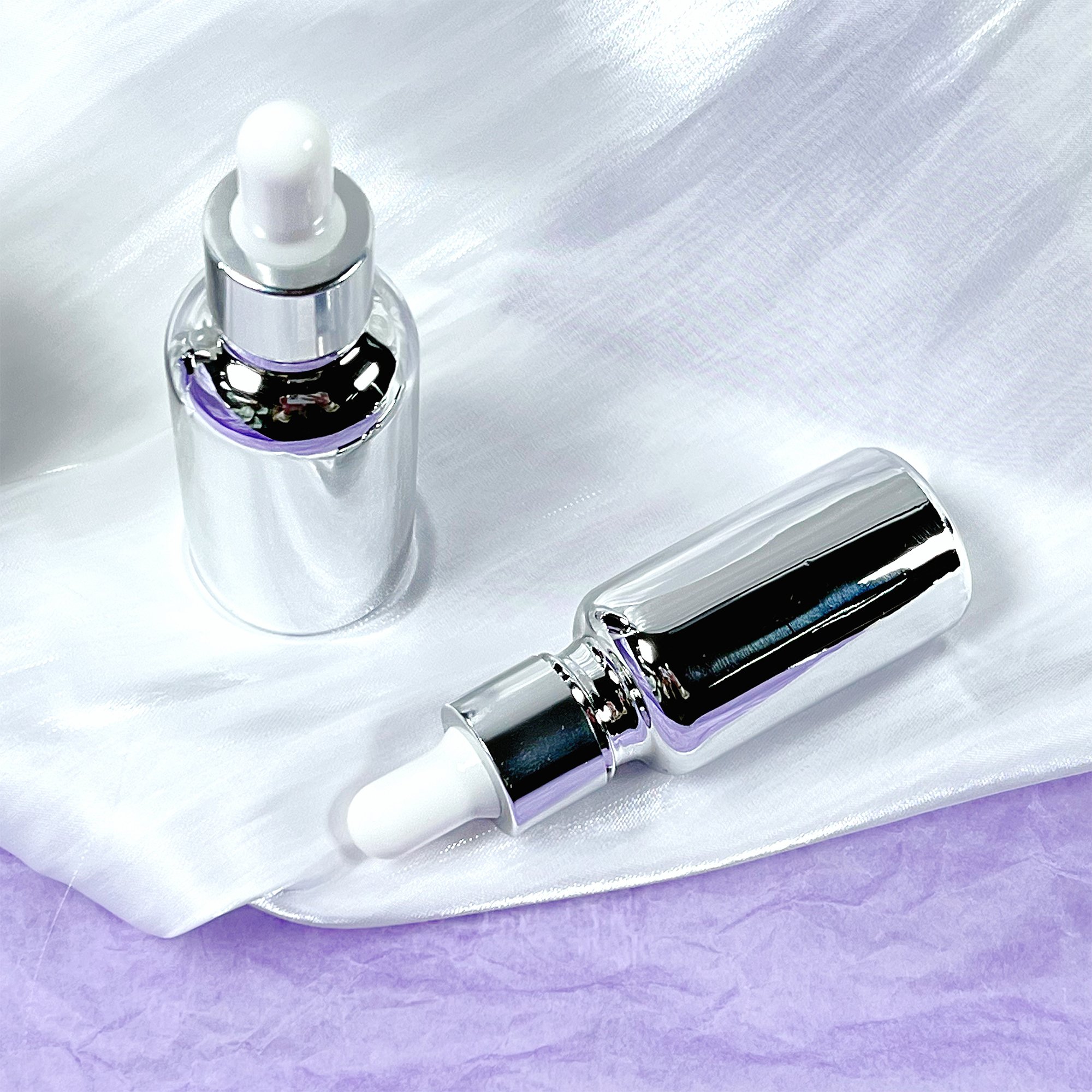 Luxury Electroplating Silver Dropper Essential Oil Glass Bottle Wholesale 10ml With Box Packaging