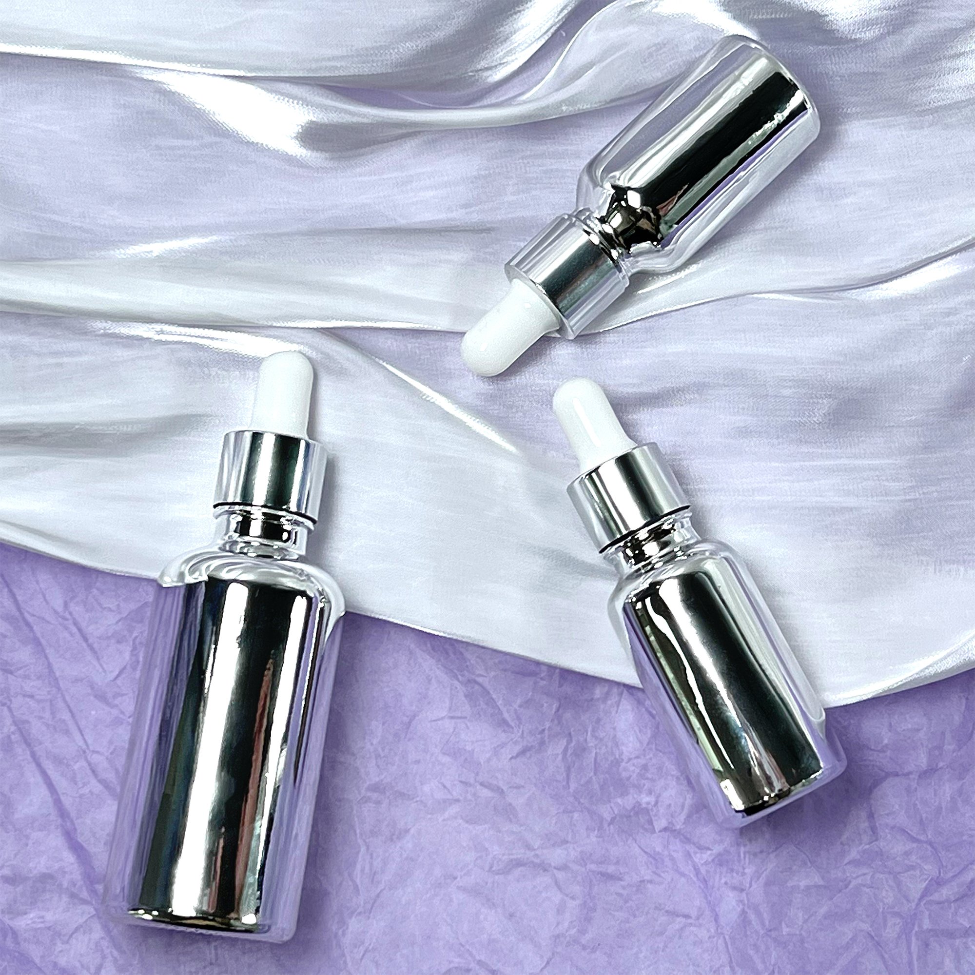 Luxury Electroplating Silver Dropper Essential Oil Glass Bottle Wholesale 10ml With Box Packaging