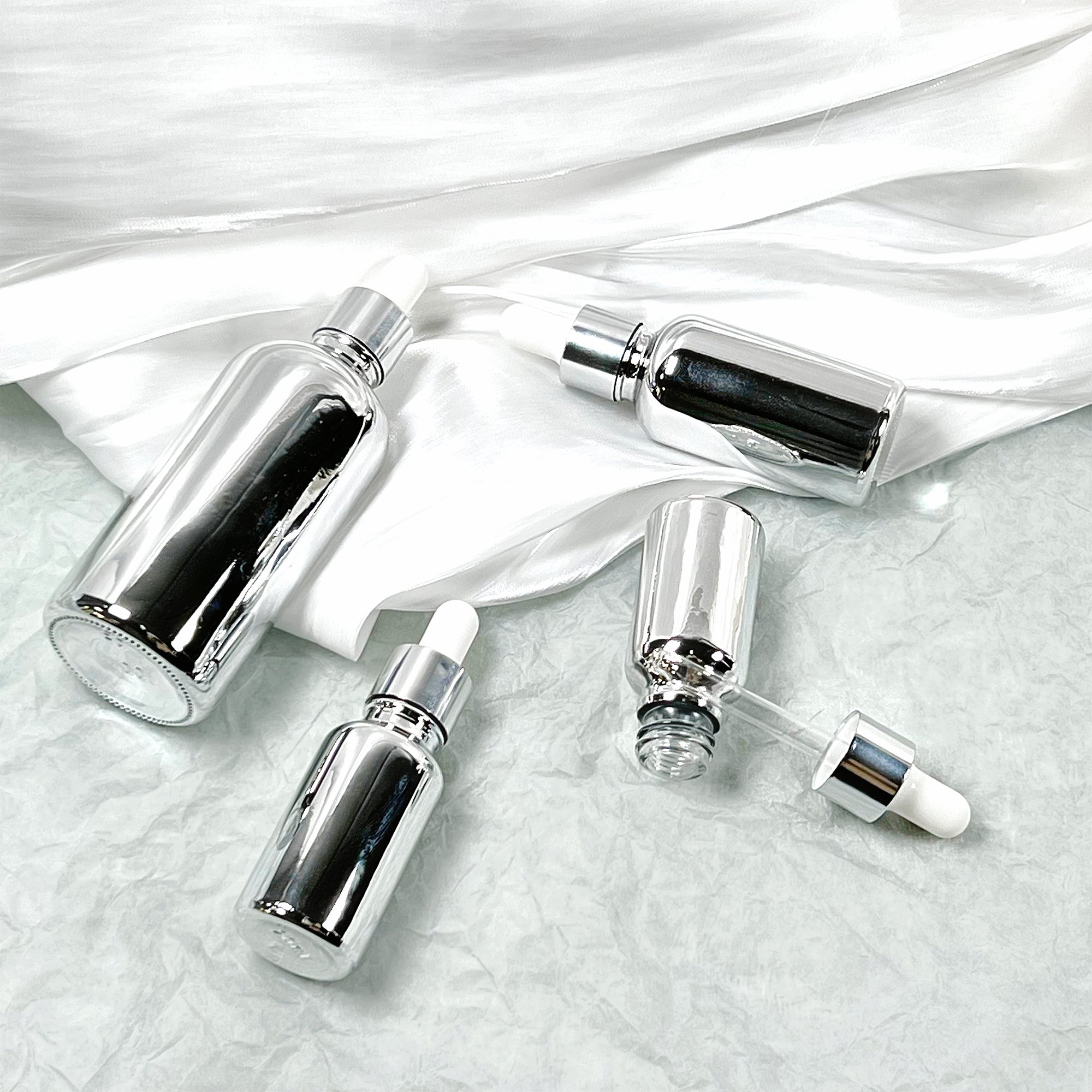 Luxury Electroplating Silver Dropper Essential Oil Glass Bottle Wholesale 10ml With Box Packaging