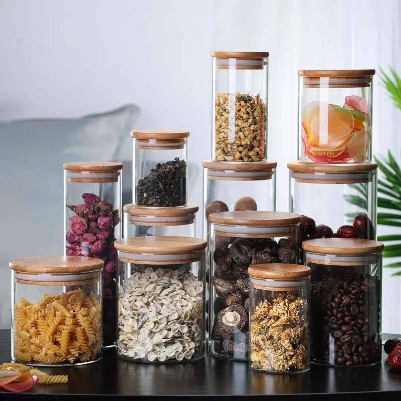 Widely Used Kitchen Supplies Spices Herbs Products Container Glass Bottle With Sealed Bamboo Lid