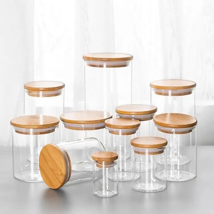 Widely Used Kitchen Supplies Spices Herbs Products Container Glass Bottle With Sealed Bamboo Lid