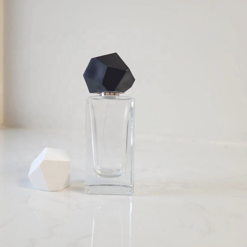 stock 30ml 50ml empty luxury square design perfume glass bottle with polygon cap