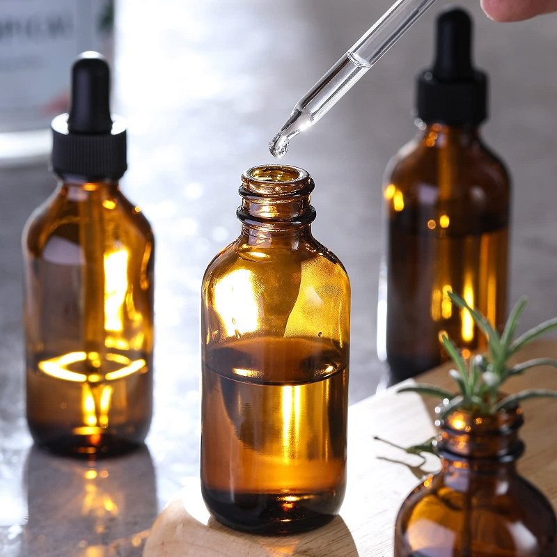 Factory Custom Glass Hair Essential Oil Bottle 10ml 15ml 20ml 30ml Square Essence Serum Dropper Bottle With Screw Caps