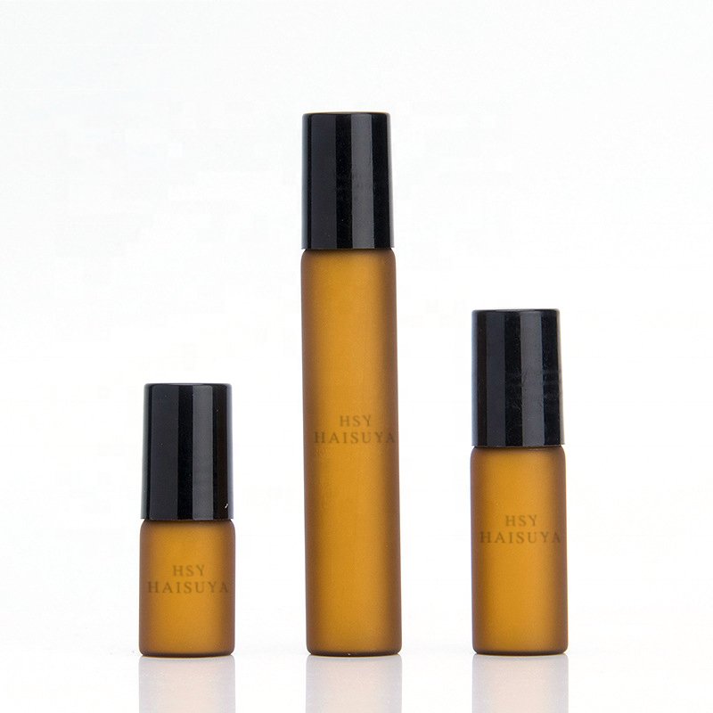 Hot sale Sample Fancy 5ml 10ml 15ml Amber Frosted Glass Roll On Hair Perfume Oil Roller Ball Bottles With Gold Aluminum Cap