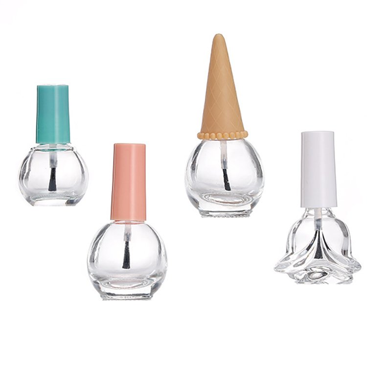 Custom Logo Empty Gel Polish 10ml 15ml Glass Bottle Kawaii Ice Cream Nail Polish Bottle with Brush
