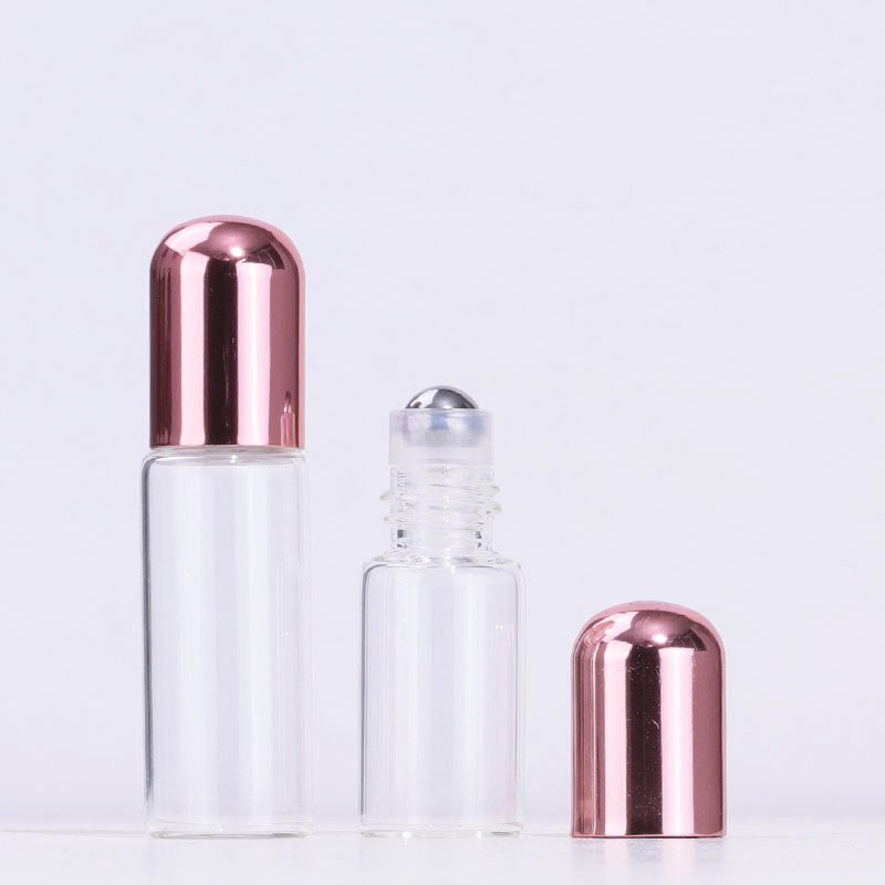 Custom 1ml 2ml 3ml Mini Glass Rose Gold Roll On Bottle Small Size Portable Travel Perfume Oils Cosmetic with Round Aluminum Cap