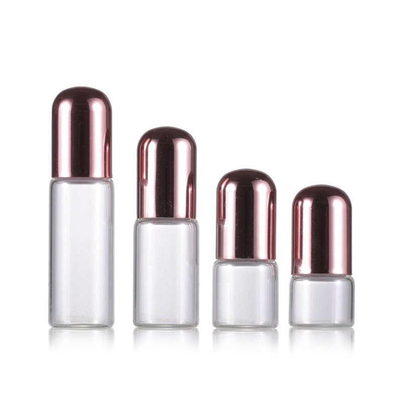 Custom 1ml 2ml 3ml Mini Glass Rose Gold Roll On Bottle Small Size Portable Travel Perfume Oils Cosmetic with Round Aluminum Cap