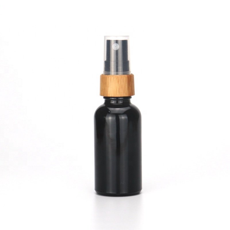 30ml black glass bottles 1 oz UV glass cosmetic bottles serum pump bottle with bamboo pump for cosmetic
